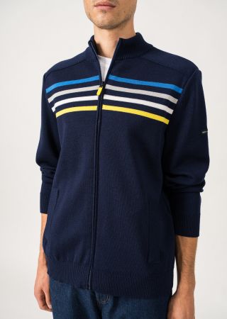 BANDOL Gilet zippé en laine avec Rayures placées poitrine|Saint James