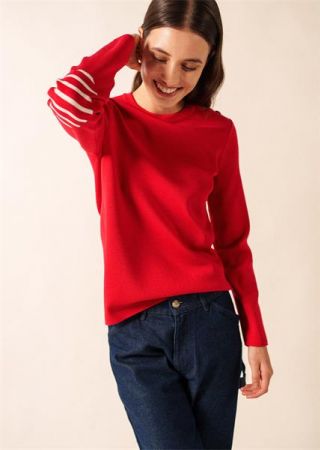 BREGANÇON UNI Pull marin rayé pure laine, coudières rayées|Saint James