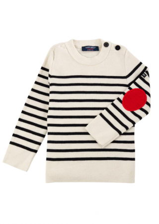 BRÉGANCON E Pull marin rayé à coudières contrastées pour enfant
